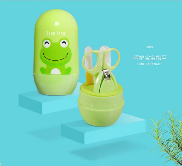 4pcs Baby Healthcare Kits Baby Nail Care Set Infant Finger Trimmer Scissors Nail Clippers Cartoon Animal Storage Box for Travel