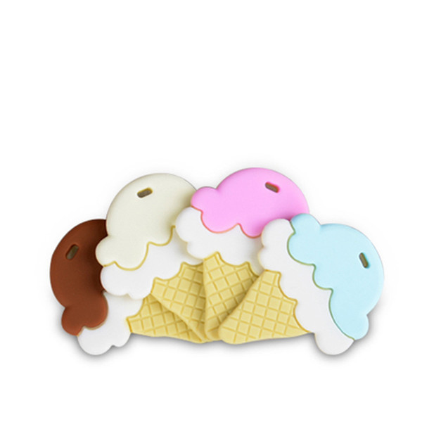 Silicone Ice Cream Teether BPA Free FDA approved Baby Safe Teething Toy DIY Nursing Necklace Baby Chewable Sensory Teethers 4 Colors