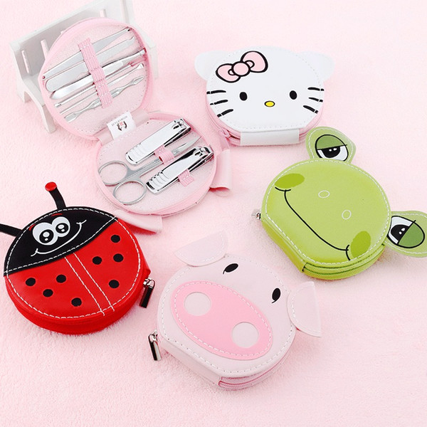 Cute Animals Manicure Nail kit Art Manicure Set Nail Clipper Eyebrow Scissor Cliper Ear Spoon Double-headed Dead Skin Nipper Kit Pig