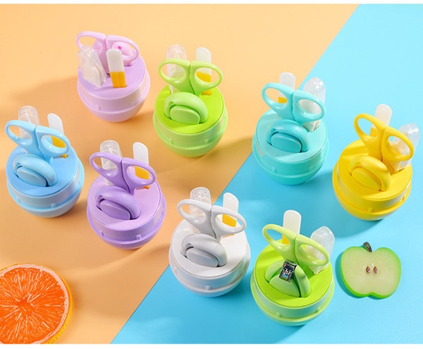 Baby nail clipper set baby safety care nail scissors 4 piece set barrel nail clippers transparent cartoon packaging wholesale