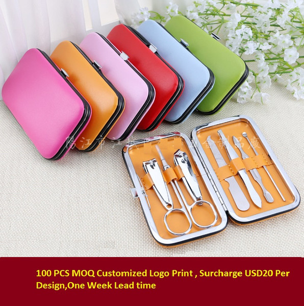 Manicure sets 7 Pcs/set Nail Clipper Kit Nail Cutters Nail Tools Scissor Eyelash Tweezer Ear Pick Customized Logo support DHL Free to USA
