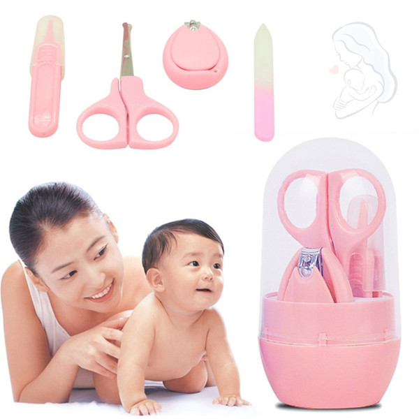 4PCS Baby Nail Scissors Set Lovely Nail Clippers Trimmer Blue Pink Safety Scissors Shell Shear Manicure Set Baby Care
