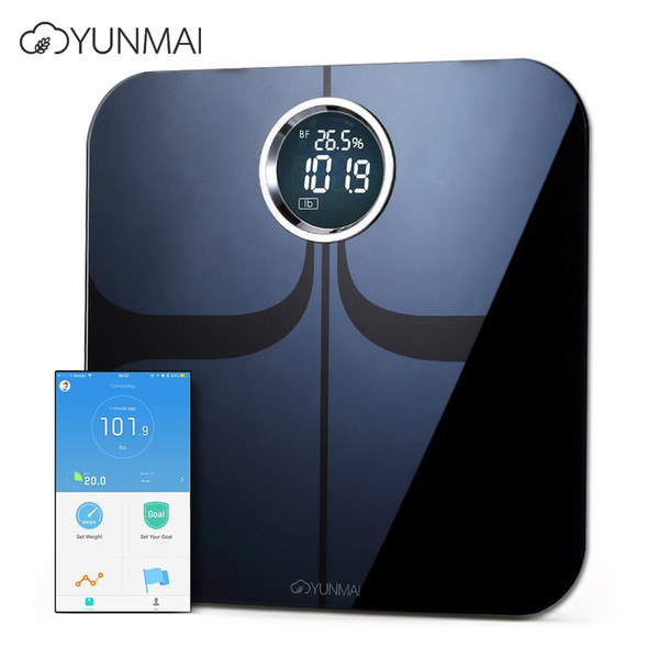 YUNMAI M1301 Smart Body Fat Scale Bluetooth 4.0 APP Control Body Composition Monitor 4.0 Inches Concealed LED Screen 2019