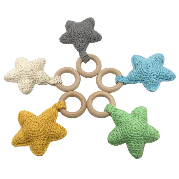 Infant knitting Teethers Wooden Toddler Crochet five-pointed star Soothers baby molar training 9 colors C5837