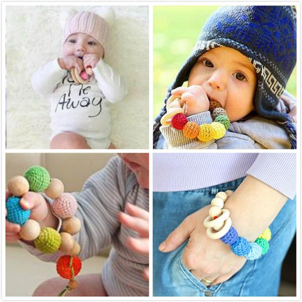 Ins Europe Style Baby Infant Wood Bracelet Teething Nursing Teethers Newborn Natural Wooden Beads Teether Toys