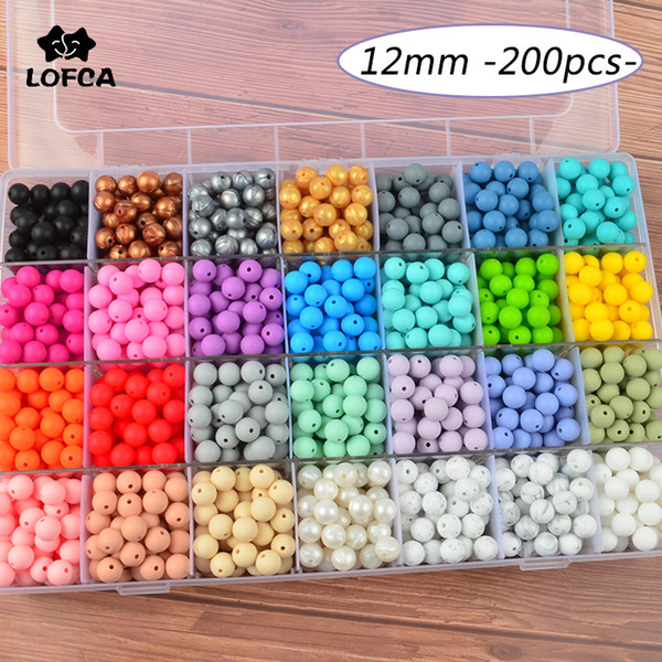 LOFCA Silicone Beads 12mm 200pcs Baby Silicone Teething Beads Food Grade Silicone Baby Pacifier Necklace Pendant Product Making LY191202