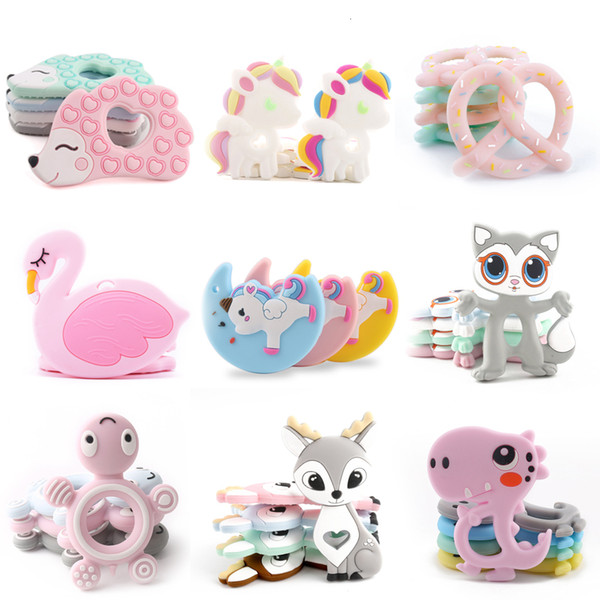 BPA Free Silicone Teethers Food Grade Tiny Rod DIY Teething Necklace Baby Shower Gifts Cartoon Animals Teether Let's Make 1pc SH190916