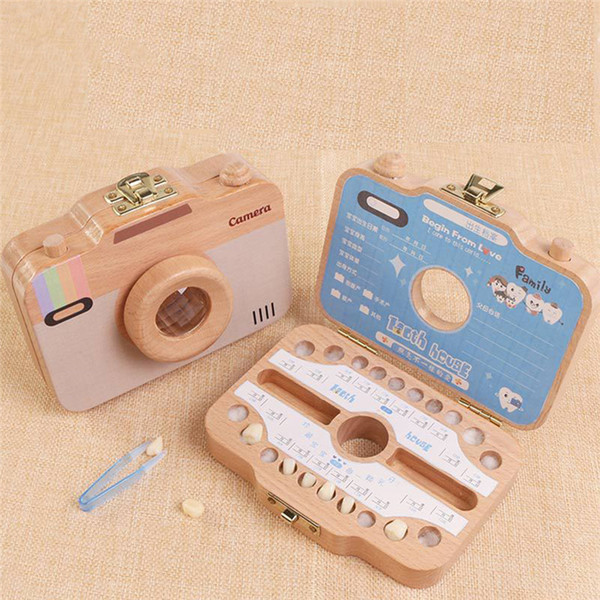 Camera Baby Teeth Box Wooden children camera deciduous tooth preservation box baby teeth tooth house storage box Souvenirs 4 color