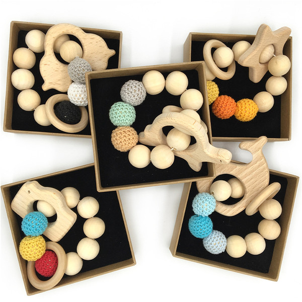 European Style Children Wooden Bracelets Baby Teether Infant Wooden Beads Teethers Beads Handmake Teething Baby Toys