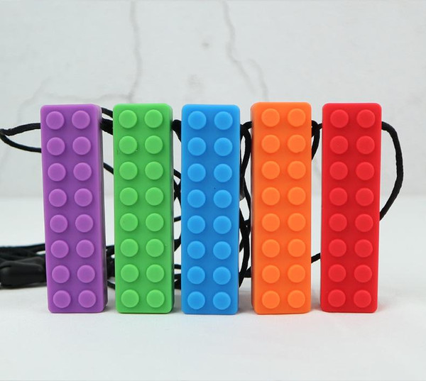 Baby Silicone Brick Chew Teether Soft Teething Brick Pendant Necklace Chewing Biting Soothers Chewlery Toys Toddlers K830