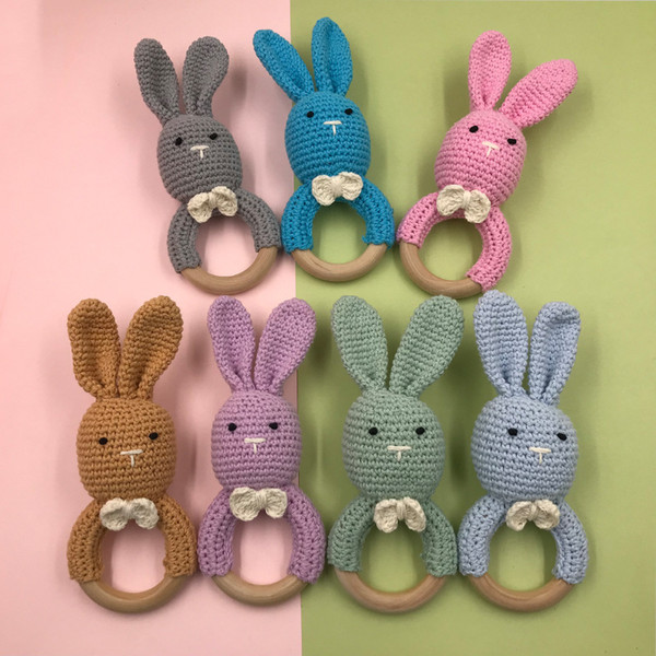 Easter Infant knitting rabbit Teethers Wooden Toddler Animal bunny Soothers baby molar training C1198