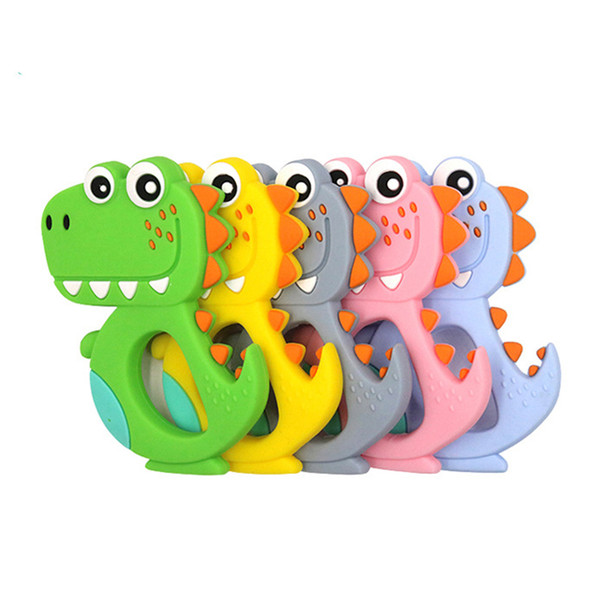 Safe Cartoon Baby Teethers BPA Free Cute Animal Dinosaur Infant DIY Ring Teether Toddler Silicone Chew Charms Kids Teething Toys