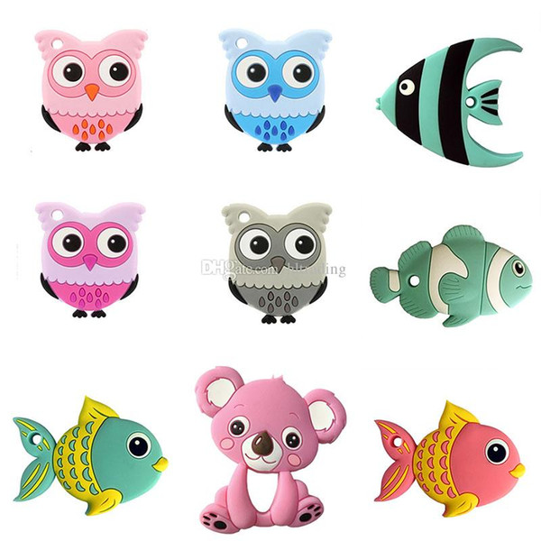 Infant Fish Bear Rabbit Owl Koala Mouse Car Panda Teethers food silicone Toddler Animal Soothers baby molar training Soother C4518