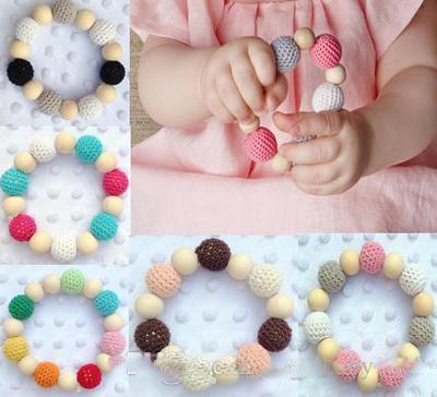 7 Colors Ins Hot Selling Infant Baby Wool Ball Teether Beads Baby Wooden Teething Training Nursling Raw Wood Teeth Baby Toys