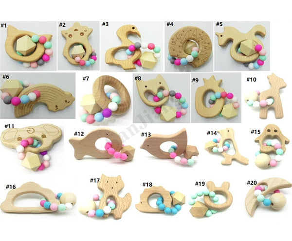 Ins Infant Wooden Flamingo Unicorn Shape Teethers For Baby Kids Molar Pacifier Teething Training Toys Food Grade Beech Teether Toy DHL E3308