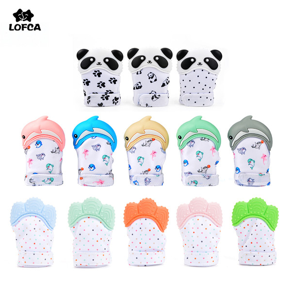 LOFCA 1PC Dolphin Panda baby teething Glove Pacifier Glove Teether Mitten Wrapper Sound Teething Chewable bead Newborn Toddler SH190916