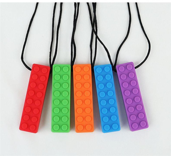 New Baby Silicone Brick Chew Teether Soft Teething Brick Pendant Necklace Chewing Biting Soothers Chewlery Toys Toddlers K830