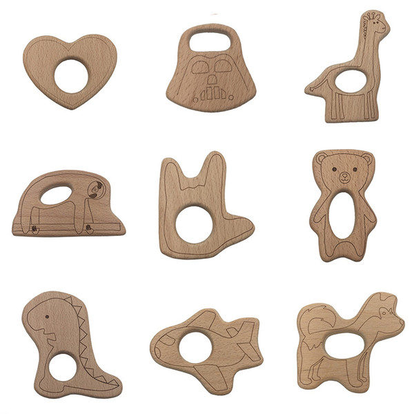 100pcs Toddler Baby Beech Wood animal Teether Teething Accessories Kids Teething Pendant Nursing Holder Infant Baby Teething Toy