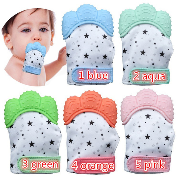 Infant Silicone Teether Baby Star Print Pacifier Glove Teething Newborn Nursing Mittens Toddler Teether Chewable 5colors