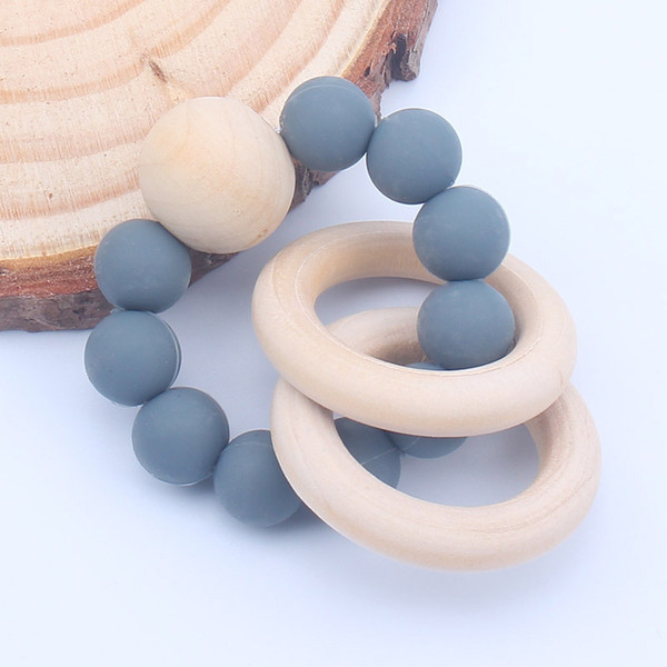 Natural Wooden Ring Teethers for Baby Health Care Accessories Infant Fingers Exercise Toys Colorful Silicon Beaded Soother