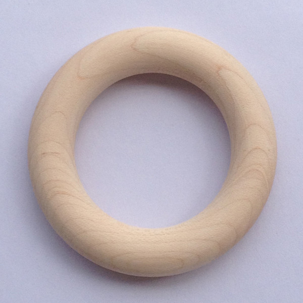 Wholesale 70*13mm Unfinished Organic Natural Antibacterial Mothproof Hard Rock Maple Wooden Teething Ring Baby Chew Non-toxic Teether Toy