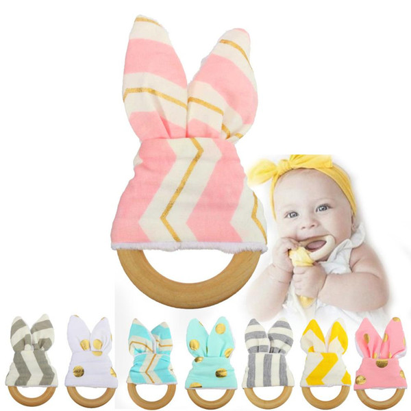 2018 Cute Cartoon Baby Ring Teether Natural Wood Circle with Fabric Wooden Teethers Teething Training Sensory Newborns Toys