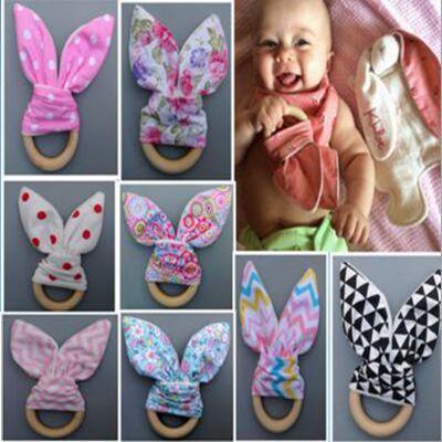 Baby Teething Ring Infant Safety Natural Wood Teether Rabbit Ear Wooden Chew Teether Cute Bunny Ear Nursing Holder Teeth Training Toys LT193