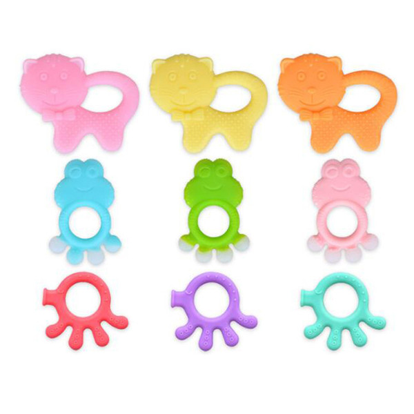 Lovely baby cartoon silicone palm teether teething toys BPA free natural organic freezer safe teether set top quality