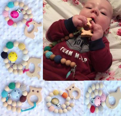 Infant Pacifier Clips Baby Natural wooden Teethers Holder Chain beads Crochet covered beads Safe for teething 10colors