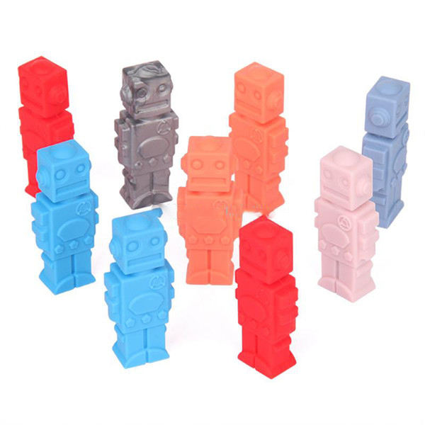 Silicone Pencil Toppers cartoon Robot Chewy Teethers student Kids Chewing pen Topper infant Soothers