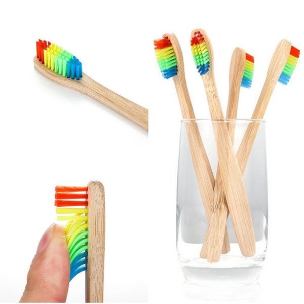 New Fashion Rainbow Toothbrush Bamboo Toothbrush Colorful Household Oral Care Products Bamboo Handle Green Toothbrush T8I022