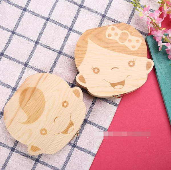 Wholesale-Tooth Box for Baby Save Milk Teeth Boys/Girls Image Wood Storage Boxes Creative Gift for Kids Travel Kit english version