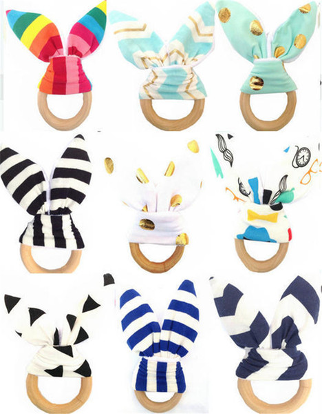 Christmas Toys Infant Baby rabbit Teethers Teething Ring Wooden Soothers Teething Training Sensory Toy Natural hand grab Bells teether sale