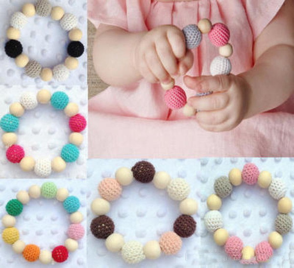 7 Colors Ins Hot Selling Infant Baby Wool Ball Teether Beads Baby Wooden Teething Training Nursling Raw Wood Teeth Baby Toys