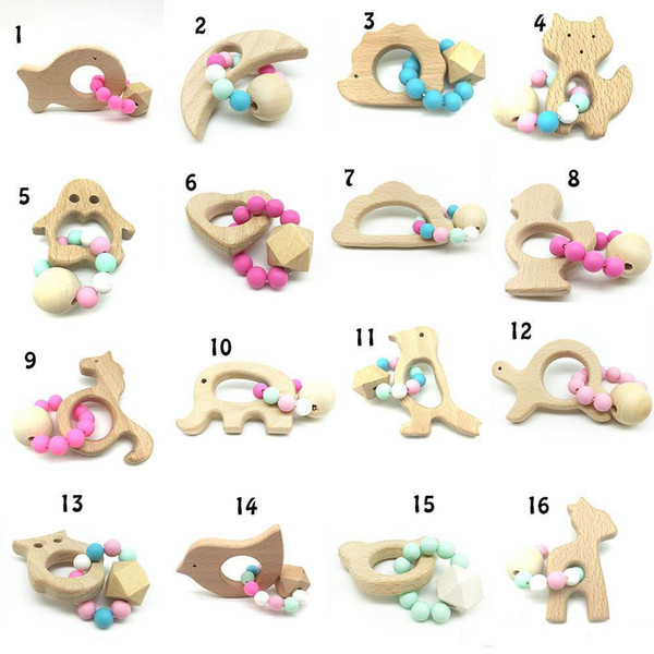 Baby Teether Rings Food Grade Beech Wood Teething Ring Teethers Chew Toys Shower Play Chew Round Wooden Beads