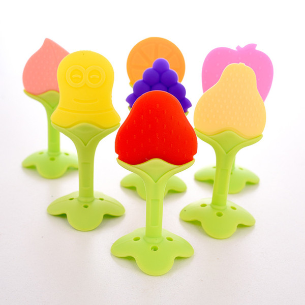 2018 New Baby Silicone Fruit Shape Molar Rod Toys Dental Care Toothbrush Training Silicone Baby Teether DHL Free Ship