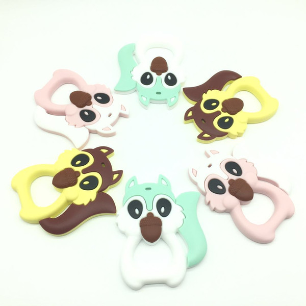 2017 Lot of 10 pcs Squirrel Teething Pendant Teether Necklace BPA Free Baby Chew Toy Animal Squirrel Teether Cartoon Nursing Jewelry Teether