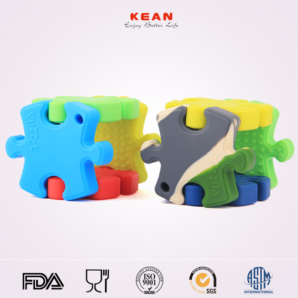 eCloud BPA Free Silicone Puzzle Teethers Pendant Food Grade Colorful Baby Teethers Chew Beads For Gingival massage Pacifier Chain Pendant