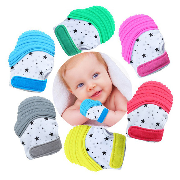 3Piece Baby Gloves Mittens Infant Self-Soothing Teething BPA Free Safe Food Grade Chewing Gum Teething Toys