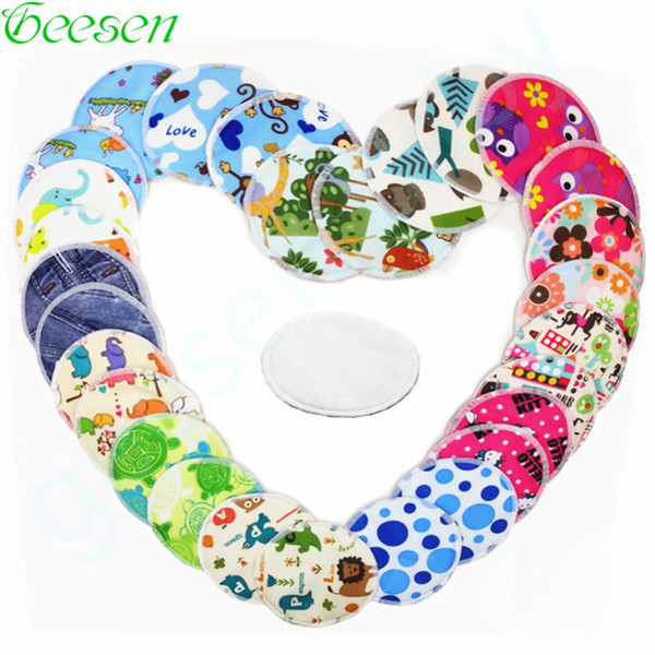 10 Pcs Nursing Pads Reusable Breast Pads Waterproof Printed Breast Absorbent Nursing Feeding Pad,12cm ,Bamboo Inner