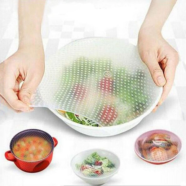 Keeping Food Fresh Wrap 3 Sizes Reusable High Stretch Silicone Food Wraps Seal Vacuum Cover Stretch Lid Breast Pads C6835