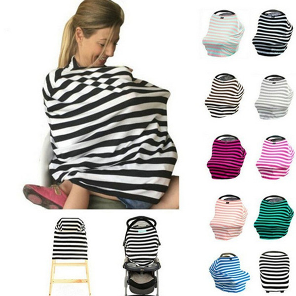 New Arrival Cotton Nursing Covers Baby Car seat Cover Multi Stripe Mum Stretchy Breastfeeding Cover nursing Scarf Blanket Cloth free ship