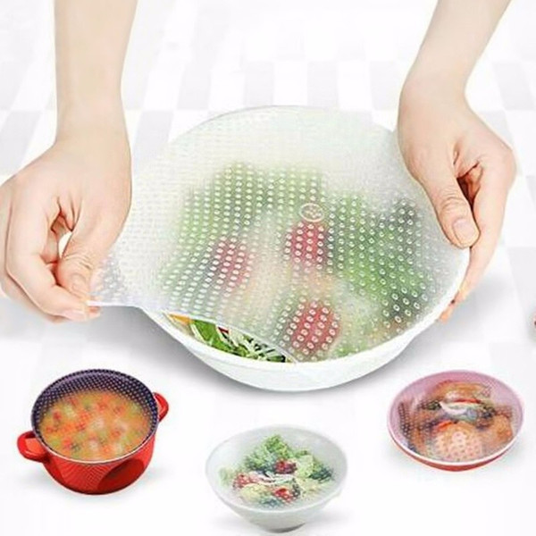 Keeping Food Fresh Wrap 5 Sizes Reusable High Stretch Silicone Food Wraps Seal Vacuum Cover Stretch Lid Breast Pads OOA5330