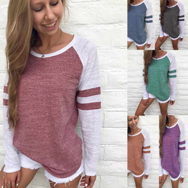 Women Striped Splicing Baseball Tshirt 2018 Spring Summer O Neck Long Sleeve Top Tees All Matched T Shirt Plus Size 5XL Maternity Clothes