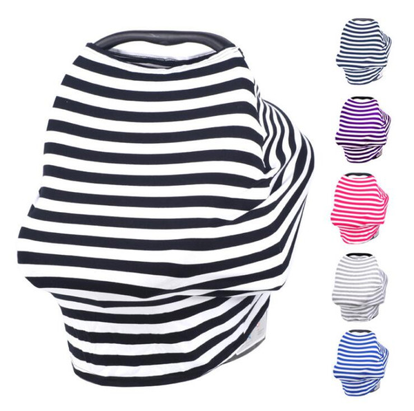 New Multi-Use Stretchy Cotton Baby Nursing Breastfeeding Privacy Cover Scarf Blanket Stripe Infinity Scarf Baby Car Seat Cover with Bags