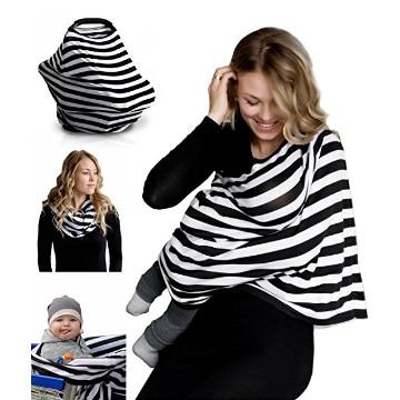 Nursing Breastfeeding Cover Scarf - Baby Car Seat Canopy, Shopping Cart, Stroller, Carseat Covers for Girls and Boys - 5 in 1 gift