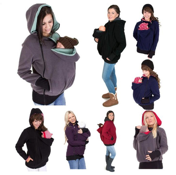 Womens Maternity Kangaroo Hoodies Fleece 3PCS Zipper Up Hooded Sweatshirt for Baby Carriers r Kangaroo Sweater Coat for Women