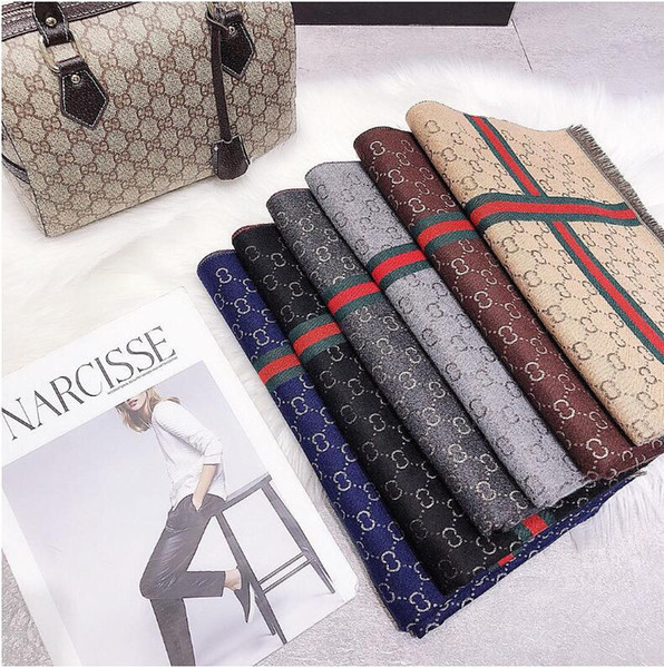 2018 autumn and winter warm scarf female multi-function double-sided imitation cashmere hair double c letter stripe shawl