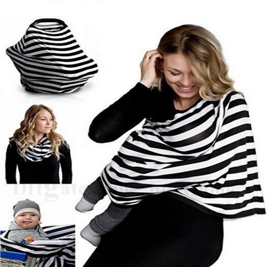 Nursing Buggy Cover Stroller Pram Car Seat Cover Baby Cotton Breastfeeding Cover Stripe Scarf Canopy Blanket Shopping Cart Chair Covers H485