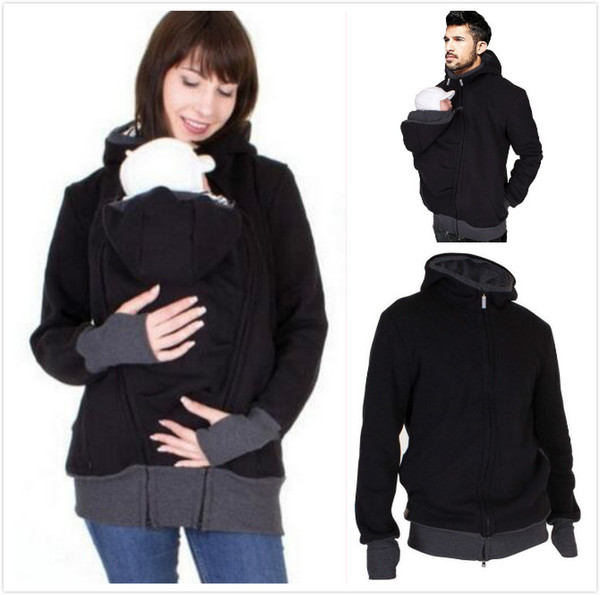 Women and Men Kangaroo Hoodies Fleece 3PCS Zipper Up Hooded Sweatshirt for Baby Carriers r Kangaroo Sweater Coat for Women and Men